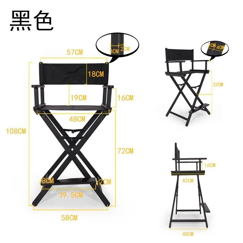 Extra-Wide Premium Director's Chair Black Frame with Black Canvas, Counter Height-aluminum/solid wood makeup director chair