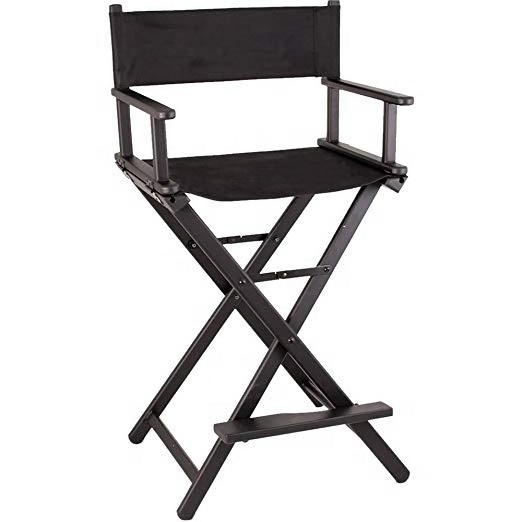 Extra-Wide Premium Director's Chair Black Frame with Black Canvas, Counter Height-aluminum/solid wood makeup director chair