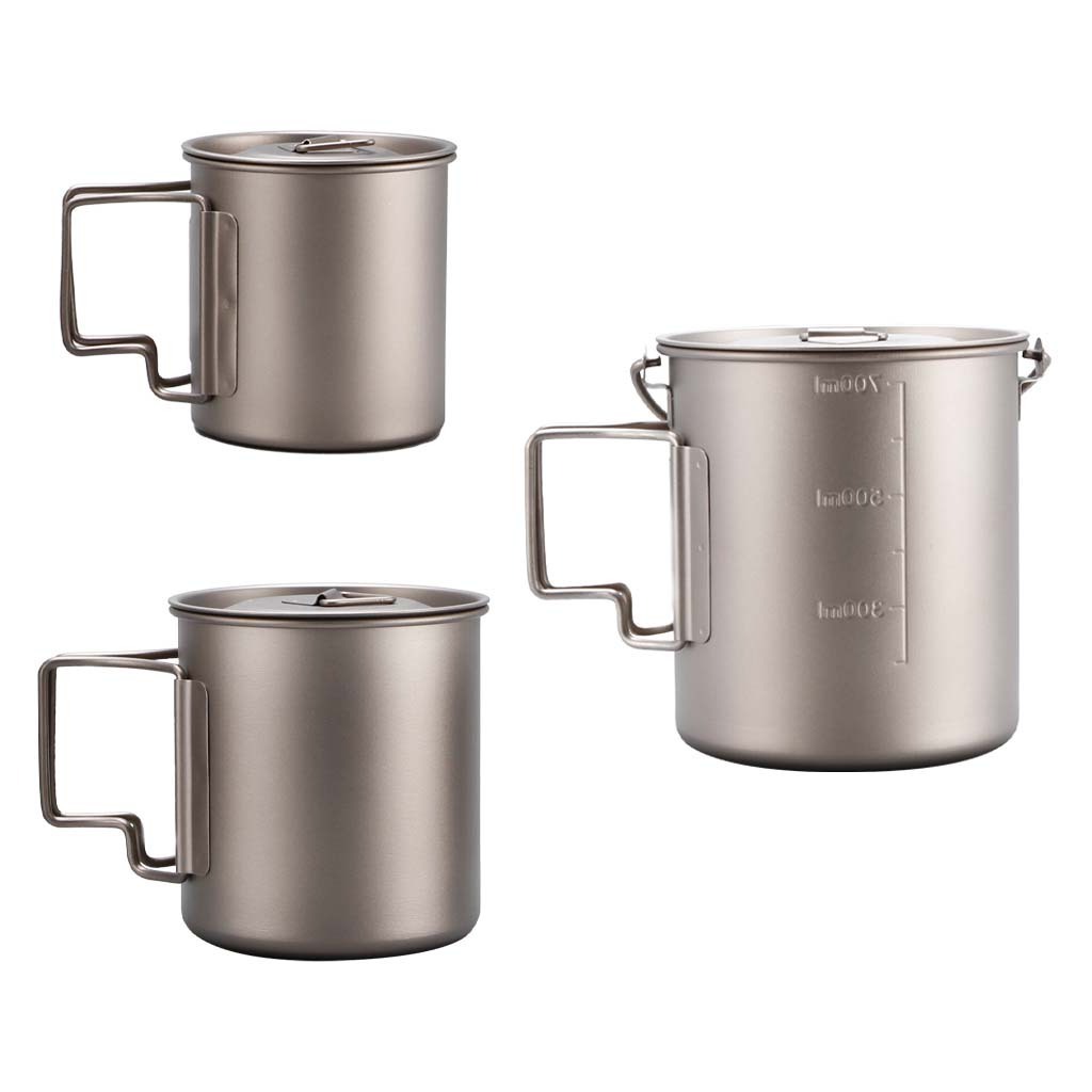 Outdoor Pot Picnic Cookware Titanium Cup Camping Hanging Pot With Folding Handle And Lid Tea Coffee Water Mug