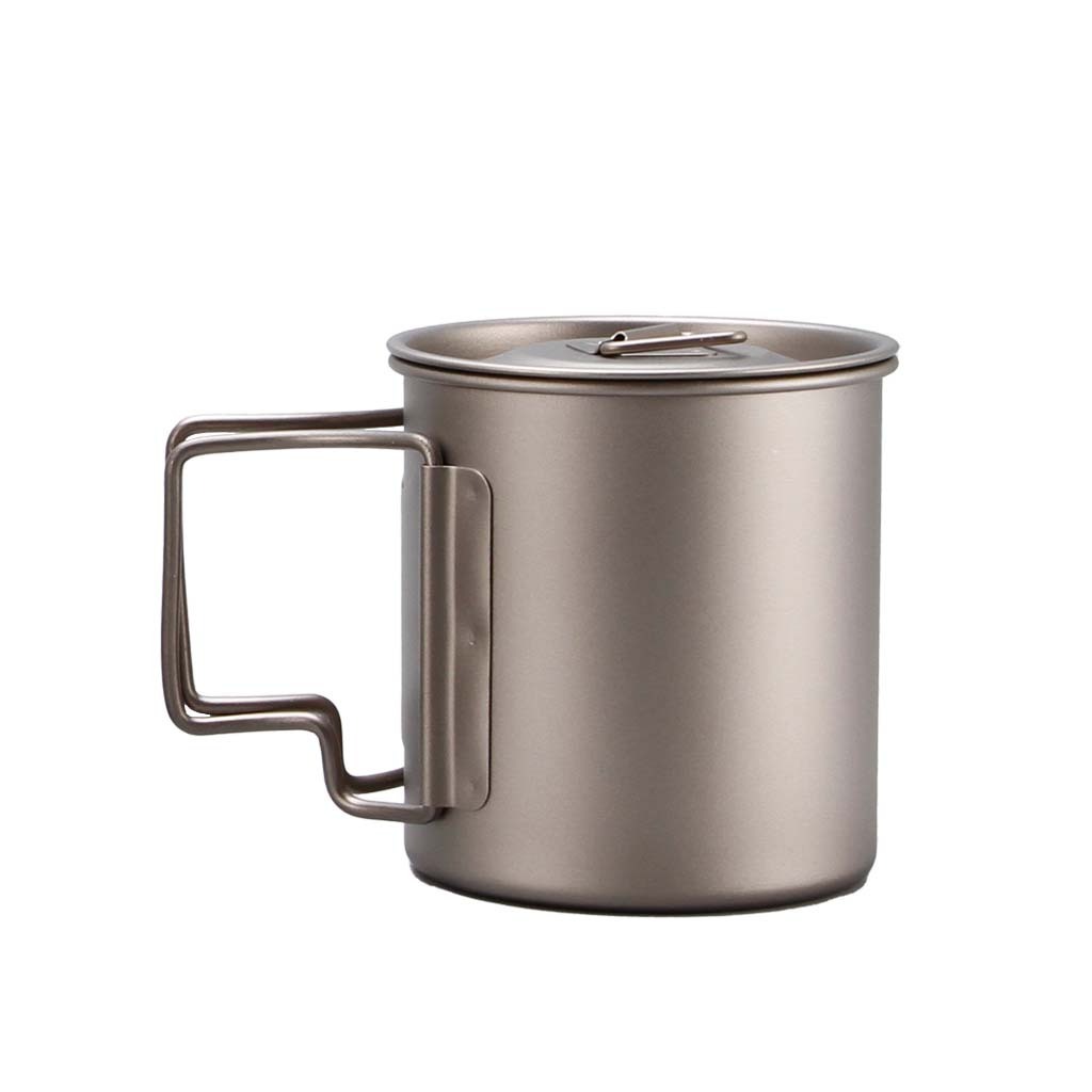 Outdoor Pot Picnic Cookware Titanium Cup Camping Hanging Pot With Folding Handle And Lid Tea Coffee Water Mug