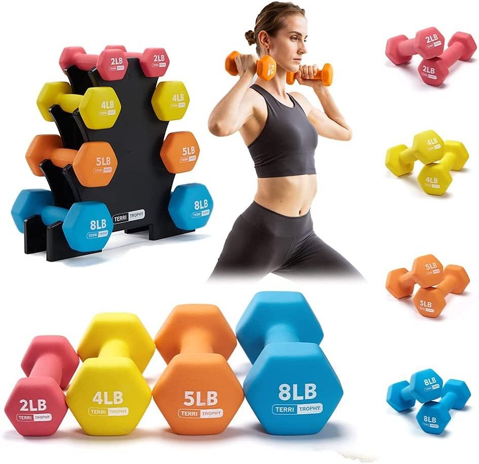 4 Tiers 38Lbs Weights Dumbbells Sets with Rack Neoprene Coated Dumbbell Set with Stand Free Weights Gym Dumbbells Set