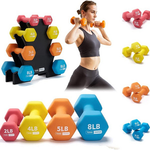 4 Tiers 38Lbs Weights Dumbbells Sets with Rack Neoprene Coated Dumbbell Set with Stand Free Weights Gym Dumbbells Set