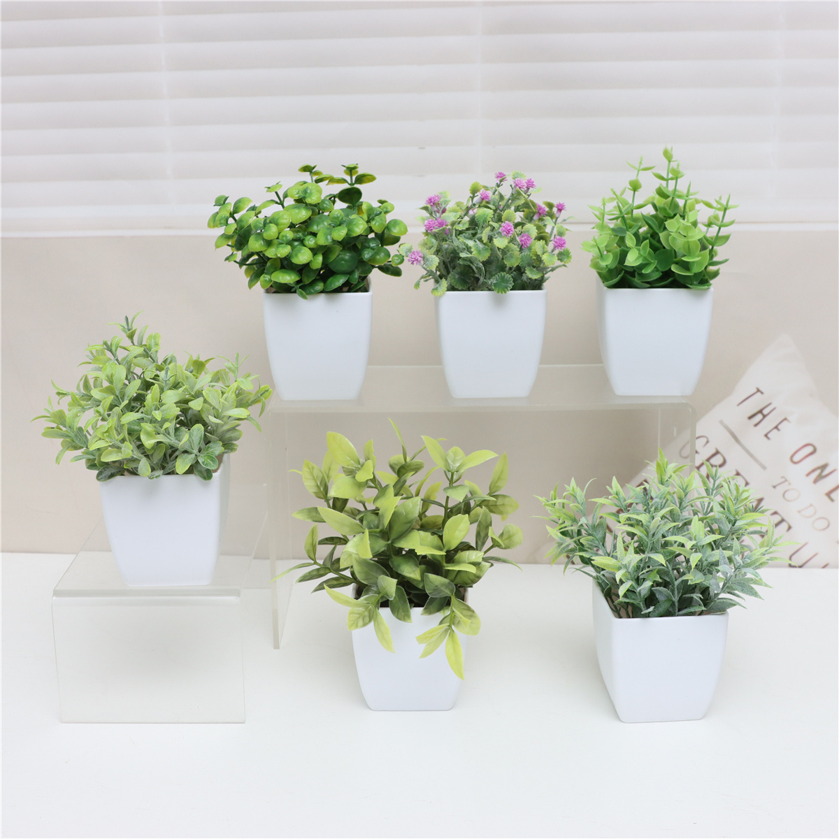 Artificial Plants Small Mini Potted Plastic Grass Leaves for Christmas Home Office Living Room Desk Decor