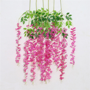 Hot Sale Artificial Hanging Flower Garland Silk Wisteria Vine Rattan for Wall Garden Wedding Decoration