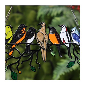 Multicolor Double Sided Metal Hanging Bird Wall Art Ornaments for Window Door Decoration