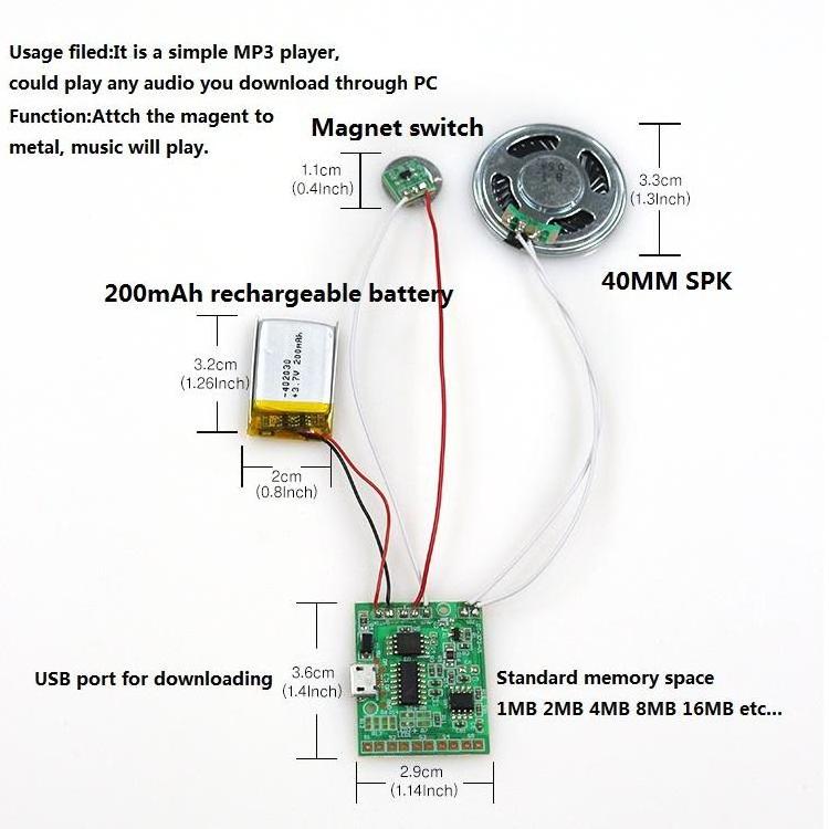 4.7v usb mp3 sound module MP3 voice box sound module with push button