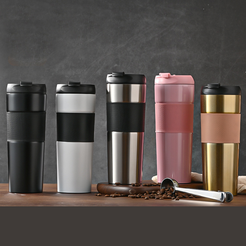 Custom Logo 500ml Double Wall Stainless Steel French Press Coffee Travel Mug Portable Vacuum Insulated Tumbler Coffee Maker