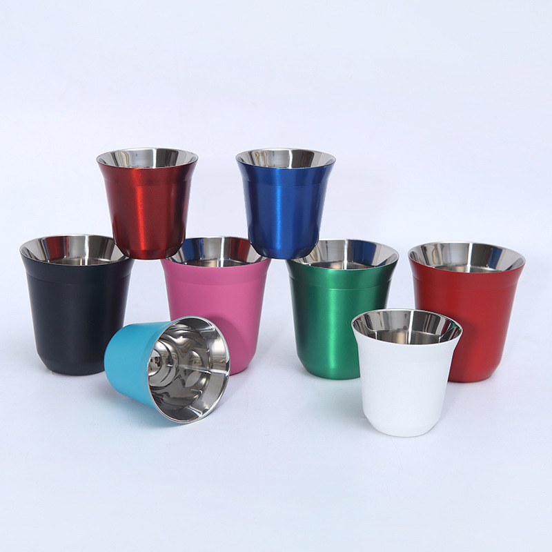 Custom Colorful Double Wall 304 Stainless Steel Metal Espresso Cup Shot Glass Coffee Cups