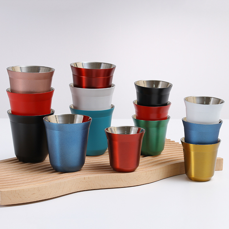 Custom Colorful Double Wall 304 Stainless Steel Metal Espresso Cup Shot Glass Coffee Cups