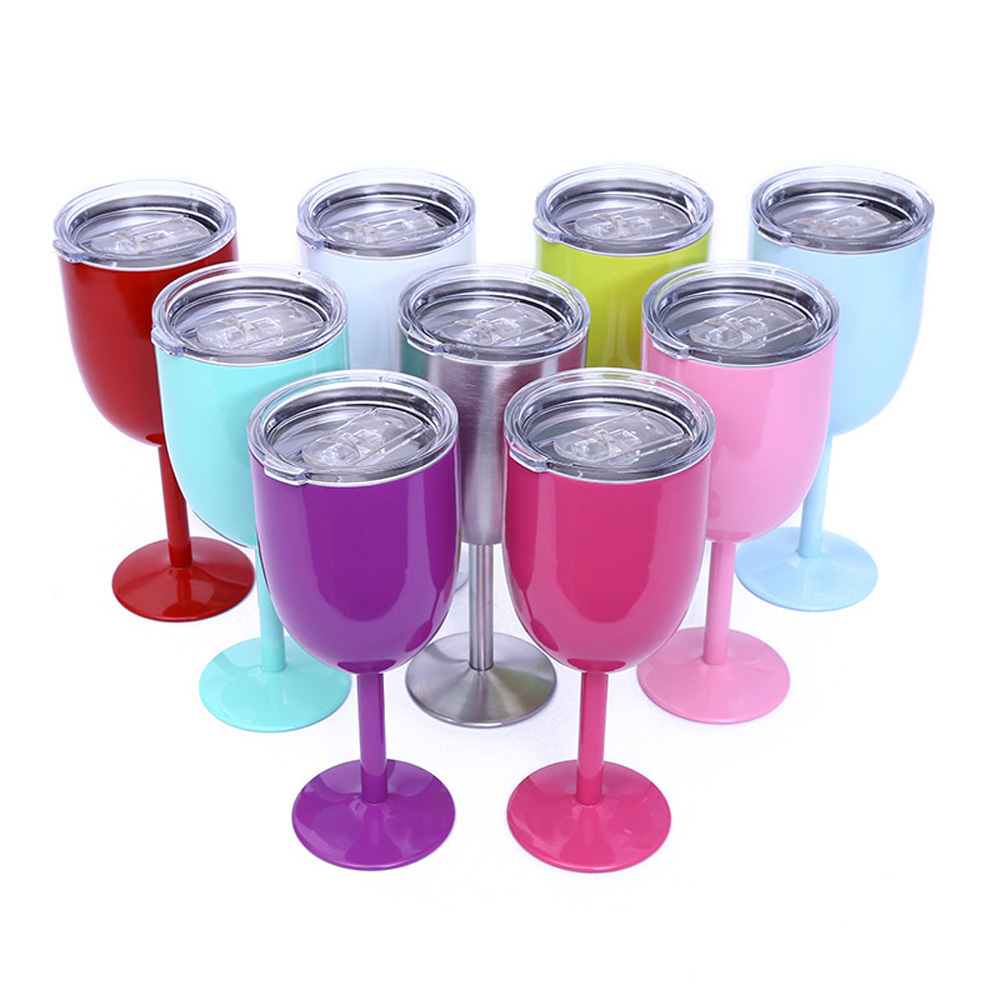 12 Oz Double Walled Unbreakable 18/8 Stainless Steel Wine Glasses Stem Wine Goblet with Splash Proof Lid