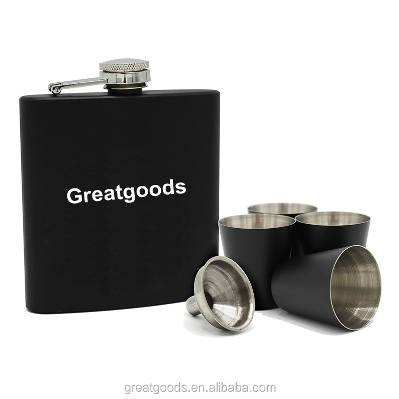 Hot Sale 7oz Stainless Steel Hip Flask Set with Funnel and Shot Glasses for Wine and Alcohol Drinking