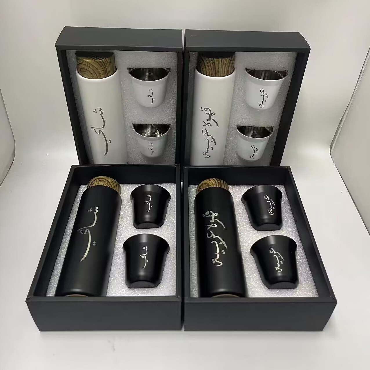 Custom Logo Luxury Arabic Coffee and Tea Gift Set Laser Engraved Stainless Steel Espresso Cup Set with Metal Mugs