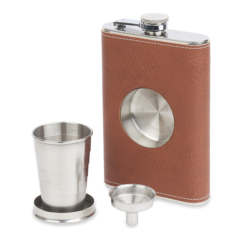 China Wholesale 8oz Mini Hip Flask 304 Stainless Steel Modern Design with Folding Cup for Business Gifts