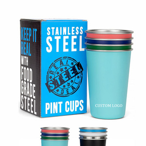 Stacked 304 Single Wall Stainless Steel Tumbler Beer Cup 16oz Beer Glasses Camping Cup Custom Logo Beer Stein Pint Cup