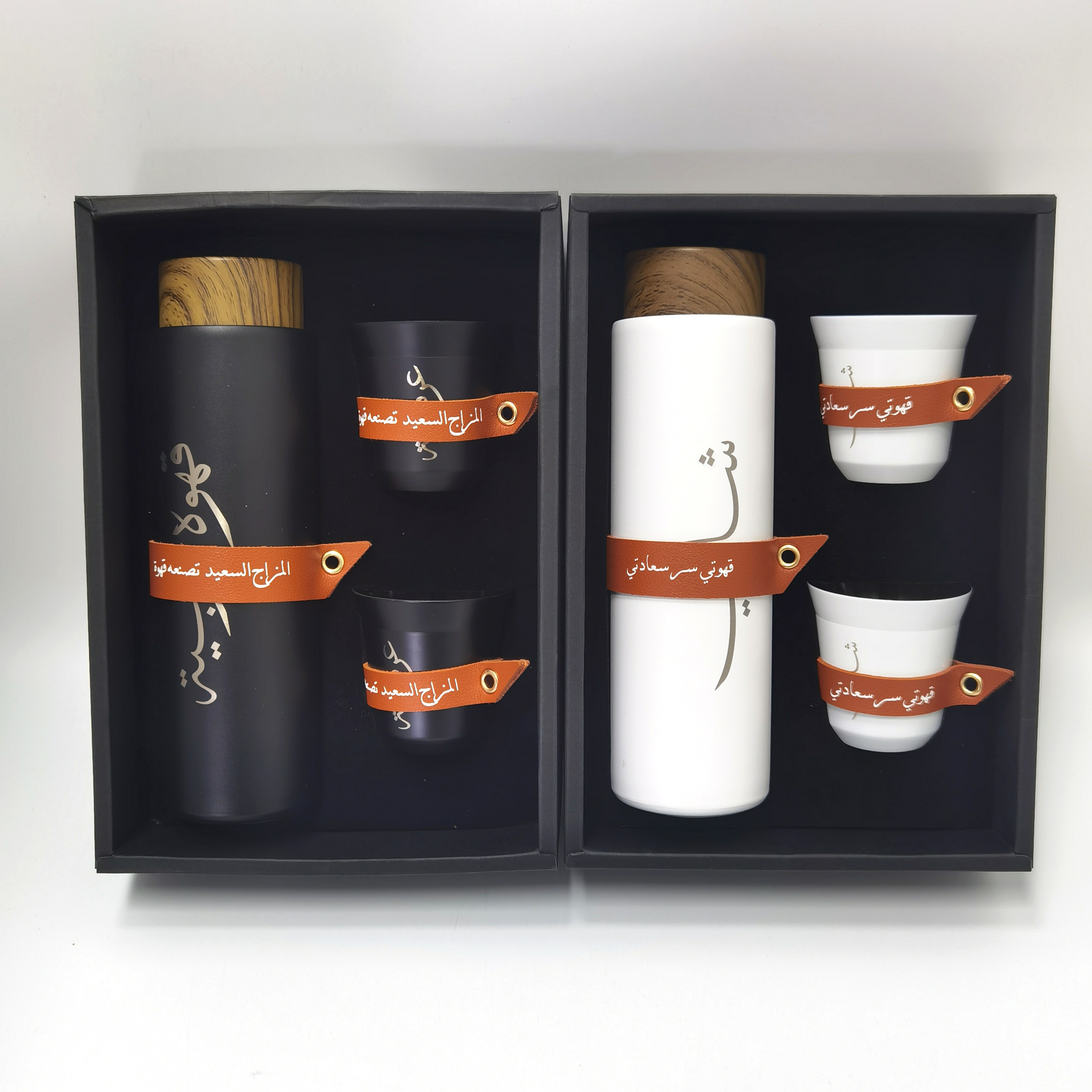 Custom Logo coffee cup set Portable Stainless Steel Thermos 400ml Vacuum Flask with Two Saudi Coffee Tea Cups Gift Set