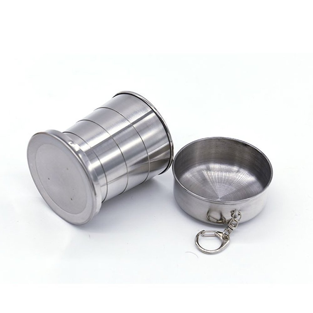 2oz 5oz 9oz Keychain Stainless Steel Collapsible Cups Folding Cups with Keychain for Giveaways and Special Occasions