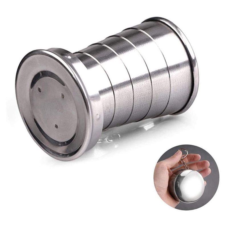 2oz 5oz 9oz Keychain Stainless Steel Collapsible Cups Folding Cups with Keychain for Giveaways and Special Occasions