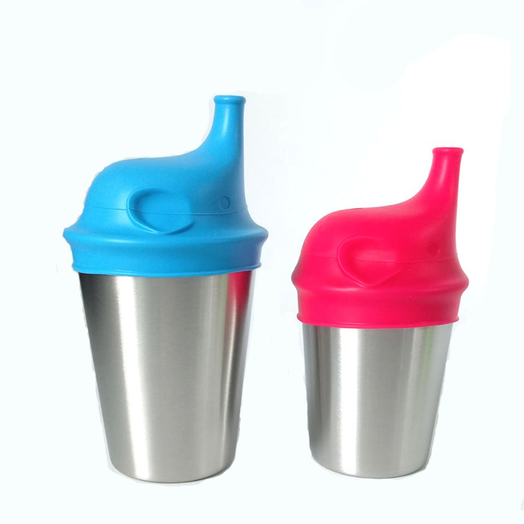 Food Grade 8oz Stainless Steel Sippy Cups With Silicone Elephant Lids And Grip For Kids Toddler