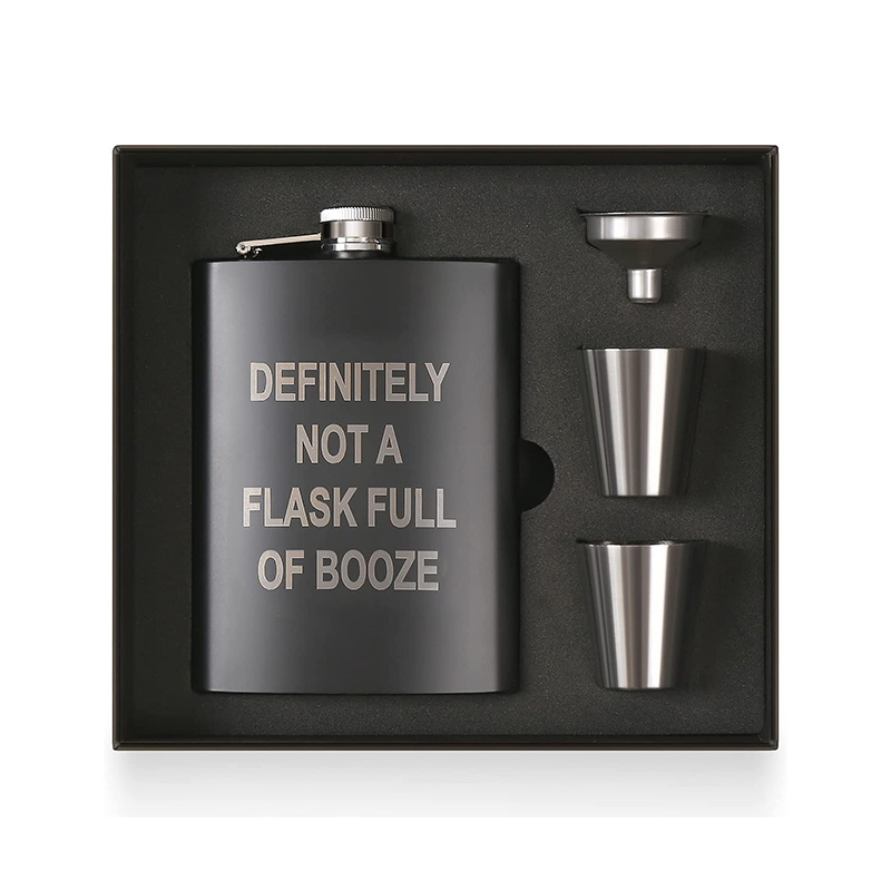 Premium Quality Stainless Steel 7oz Hip Flask Gift Set With Funnel and Shot Glasses