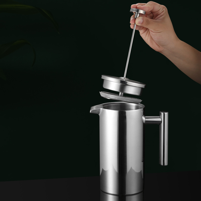 Luxury 304 Stainless Steel French Manicure Press on Insulated Double Wall Nails French Coffee Press Metal Filter