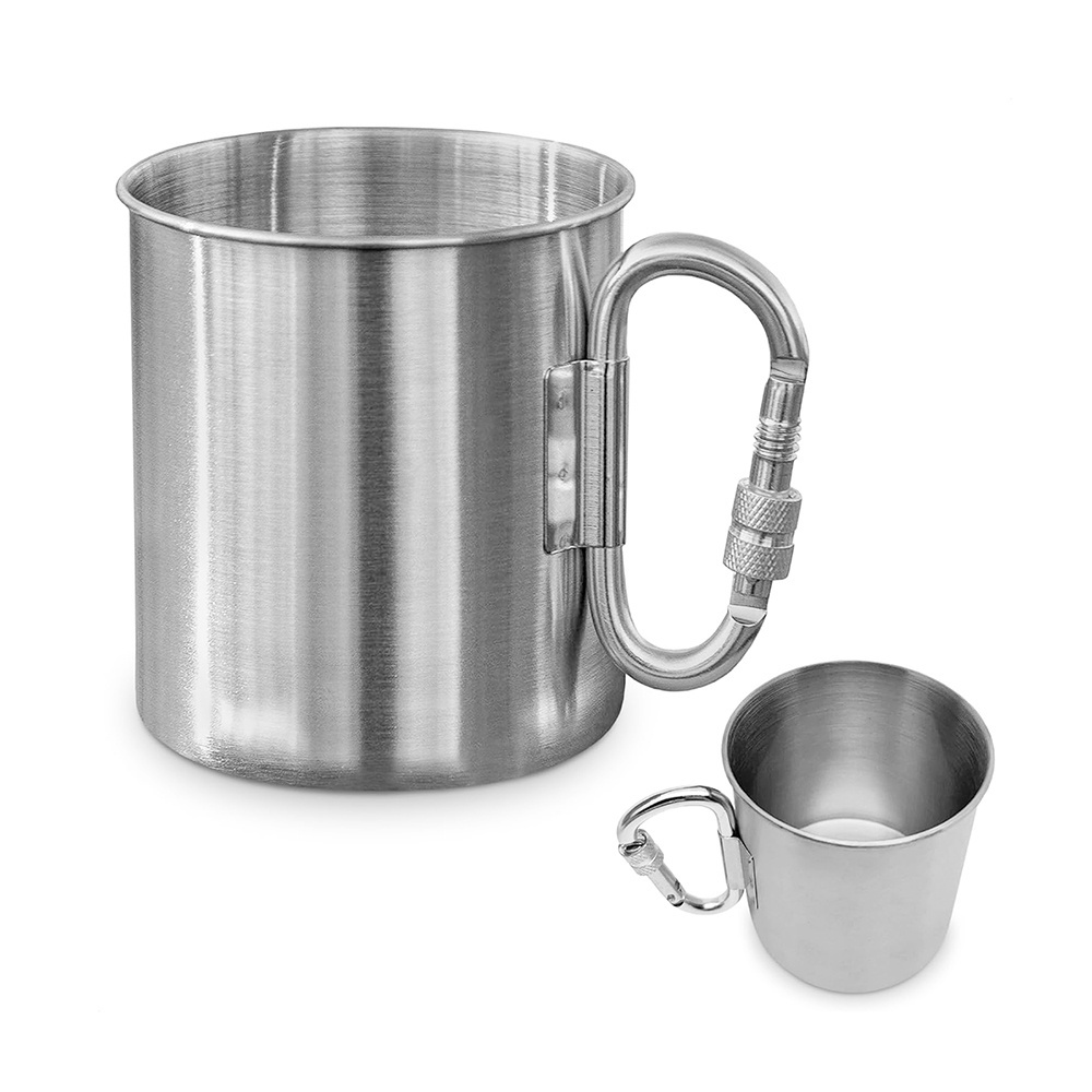 Custom Coffee or Tea Cup for Campfire Direct Single Wall Stainless Steel 250ml Backpack Camping Mug with Carabiner Hook