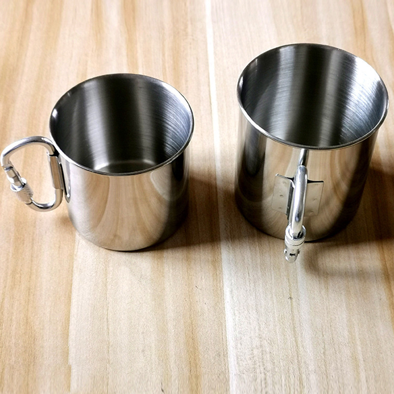 Custom Coffee or Tea Cup for Campfire Direct Single Wall Stainless Steel 250ml Backpack Camping Mug with Carabiner Hook