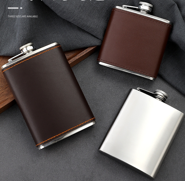 Custom 304 Stainless Steel 6oz Mini Liquor Hip Flask Black Powder Coated Whisky Hip Flask for Travel and gifts