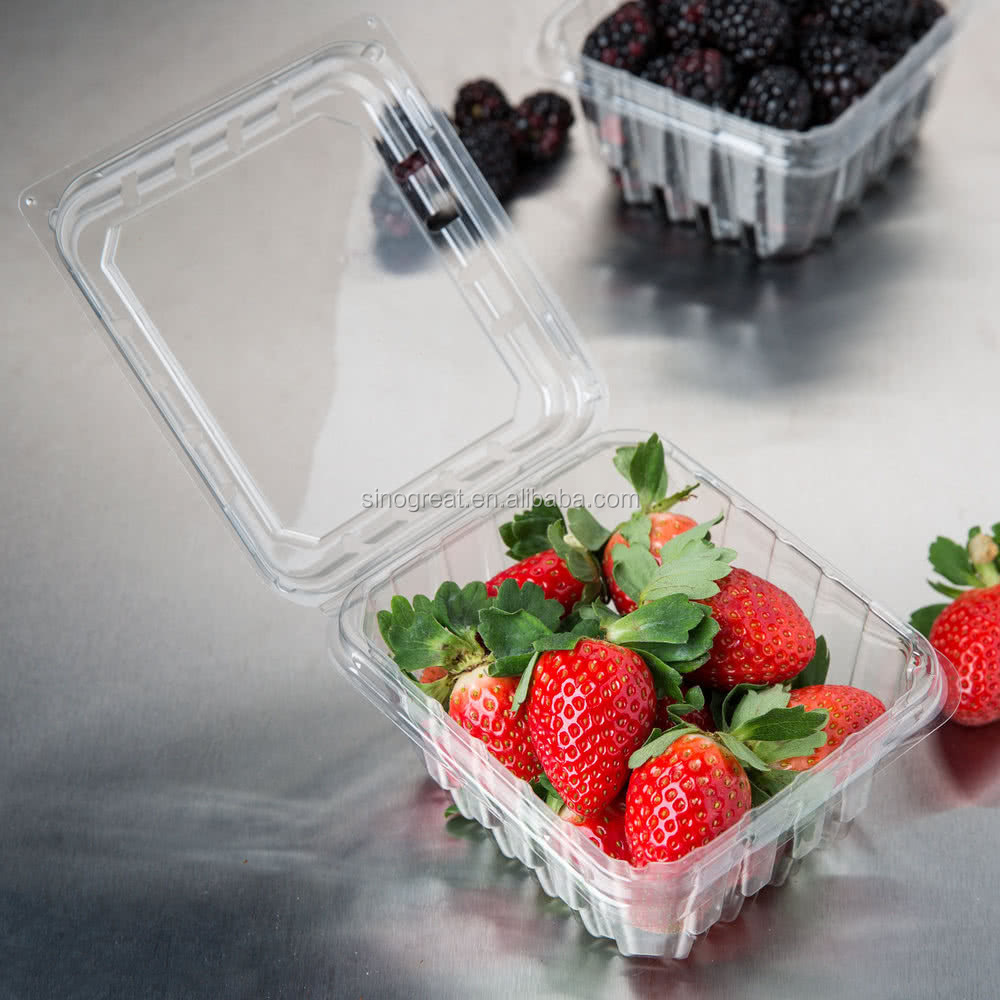 PET material disposable plastic food container/ rectangular strawberry punnet/blueberry clamshell