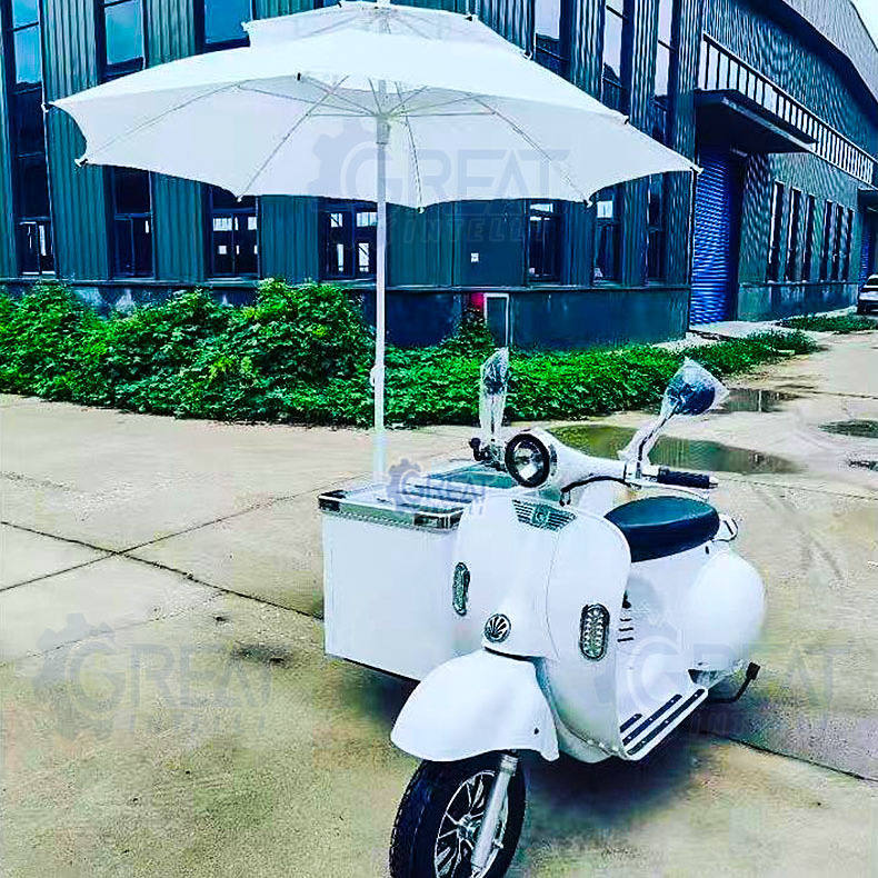 Retro vintage food delivery scooter Ice Cream Truck Metal vending ice cream electric bike food cart moped cart