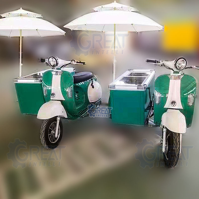 Newest three-wheel Frozen mobile bicycle food cart popsicles display freezer electric ice cream bike with freezer