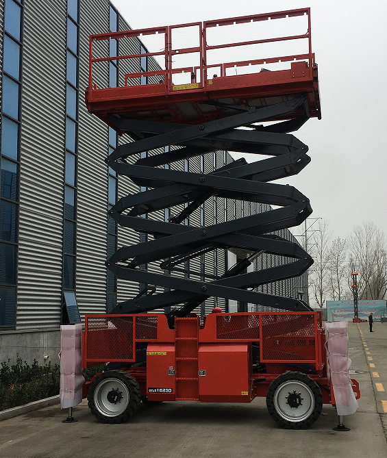 Auto leveling outriggers electric or diesel power 12m 14m 16m hydraulic scissor lift table for all rough terrain