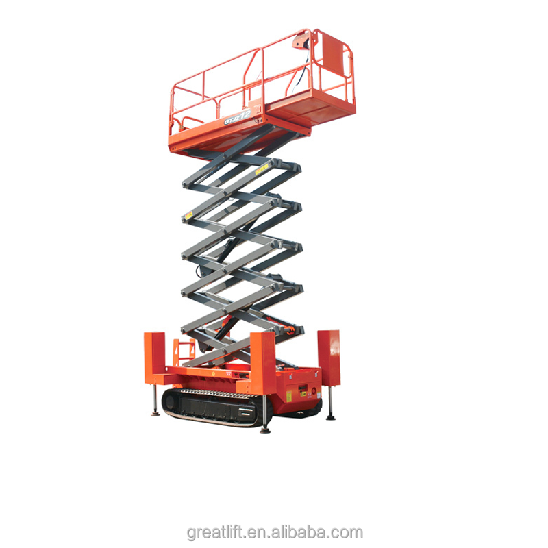 Portable 8M 9.75M Hydraulic Mobile Crawler Scissor Lift Table With Hydraulic Outriggers