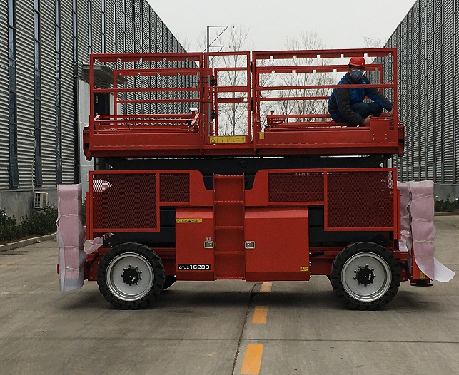 Auto leveling outriggers electric or diesel power 12m 14m 16m hydraulic scissor lift table for all rough terrain