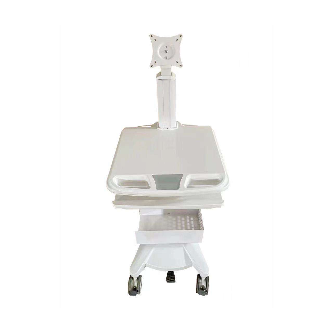 Hospital white color mobile computer workstation trolley abs medical trolley carts for hospital clinics