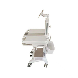 Hospital white color mobile computer workstation trolley abs medical trolley carts for hospital clinics