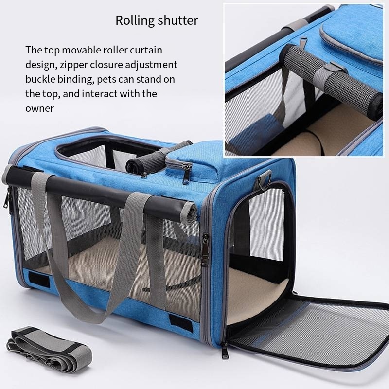 Outdoor Travel Telescopic Handle and Shoulder Strap Foldable Cat Dog Carrier Airline Approved Rolling Pet Carrier with Wheels