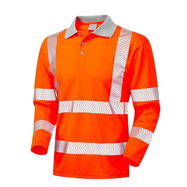 Long Sleeve Hi Vis Reflective Road Safety polo Shirt Men Polo Cheap Strap Logo Reflective Tape Work wear T Shirt