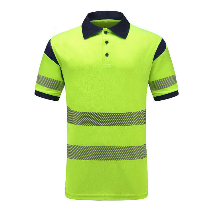 Long Sleeve Hi Vis Reflective Road Safety polo Shirt Men Polo Cheap Strap Logo Reflective Tape Work wear T Shirt