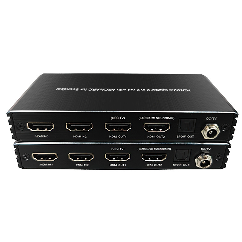 2 in 2 out HDMl 2.0 Splitter 2x2 4k hdmi splitter support 4K@60 4:4:4 8bit HDR, Scaler Output Audio Output ARC/eARC for Soundbar