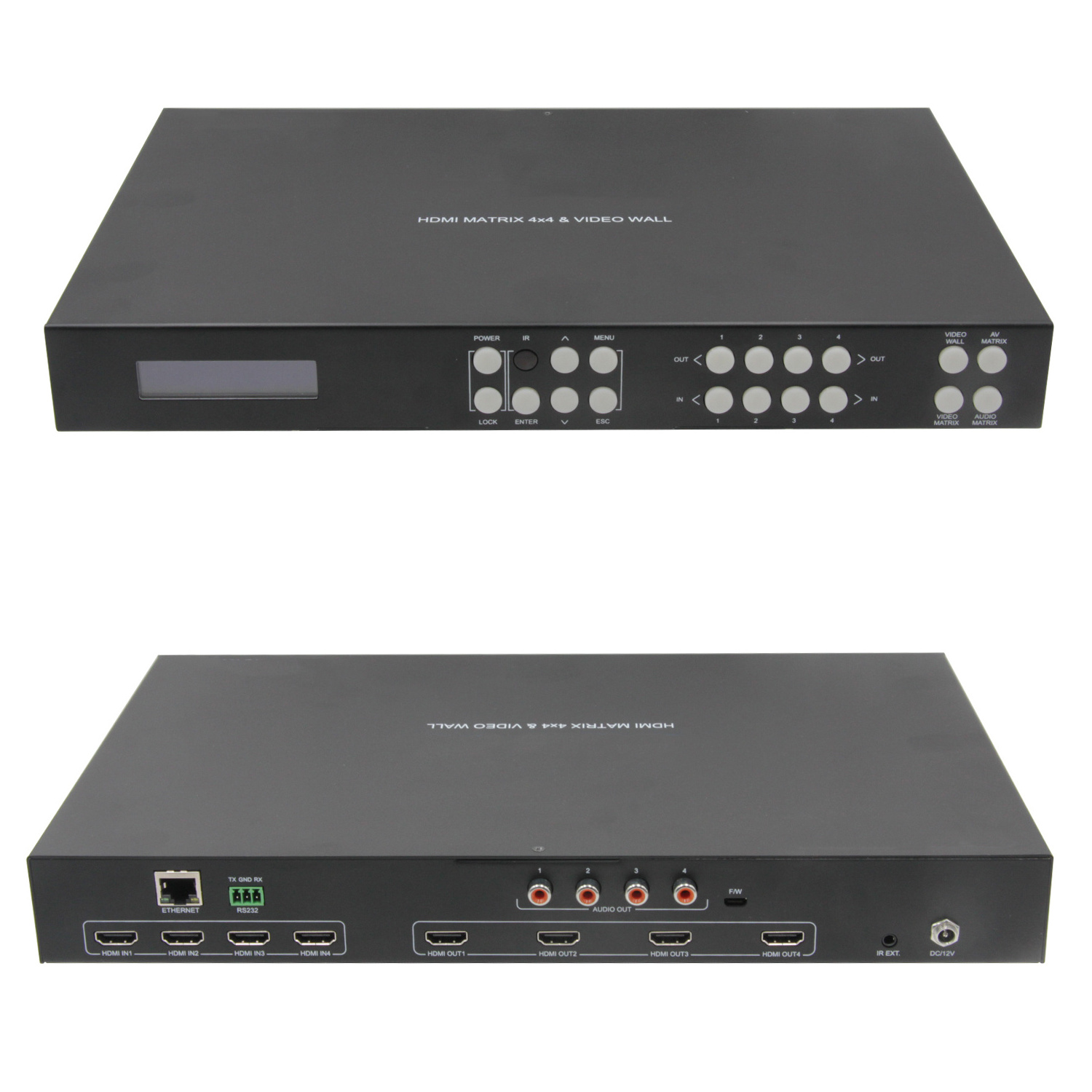 4X4 HDMI2.0 Matrix with 2*2 video wall Support Audio DE-embed controller  RS232 IP control hdmi matrix switch