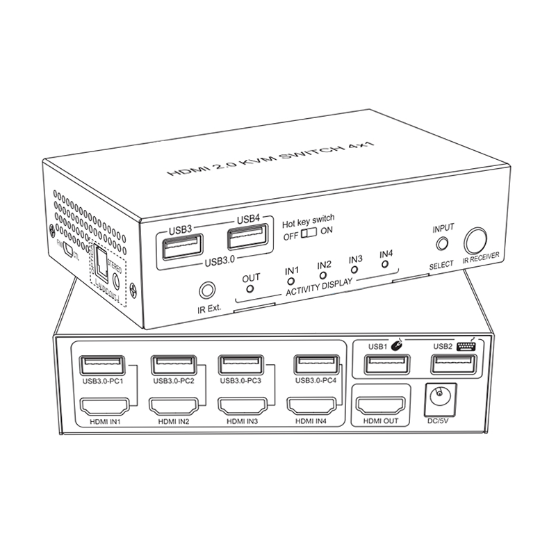 8k@60HZ  kvm switch 4 port  Support USB 3.0 HDMI Switch 4x1 resolution 4k@120hz IR remote control