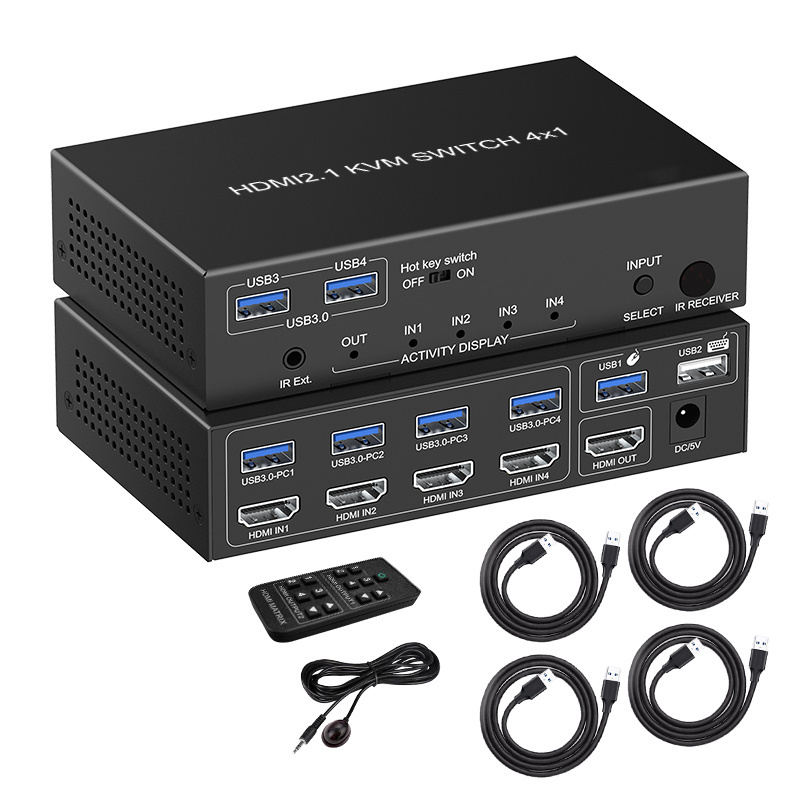 8k@60Hz KVM Switch 4 port Support USB3.0 HDMI Switch 4x1 resolution 4k@120hz IR remote control 8k hdmi switch