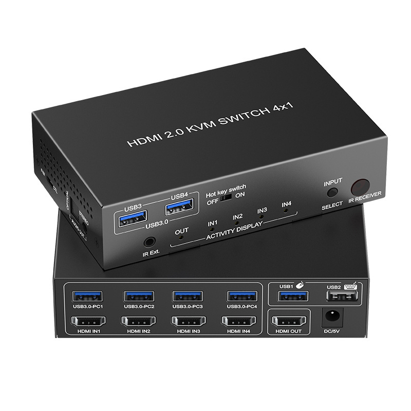 8k@60HZ  kvm switch 4 port  Support USB 3.0 HDMI Switch 4x1 resolution 4k@120hz IR remote control