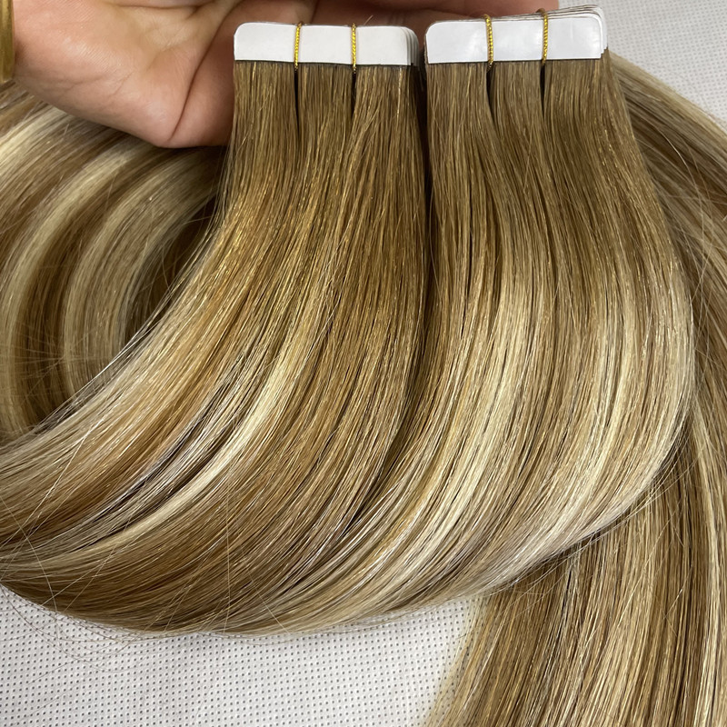 Balayage Tape In Real Human Hair Extensions 100% Human Double Drawn Tape Hair Extention Popular In Salons