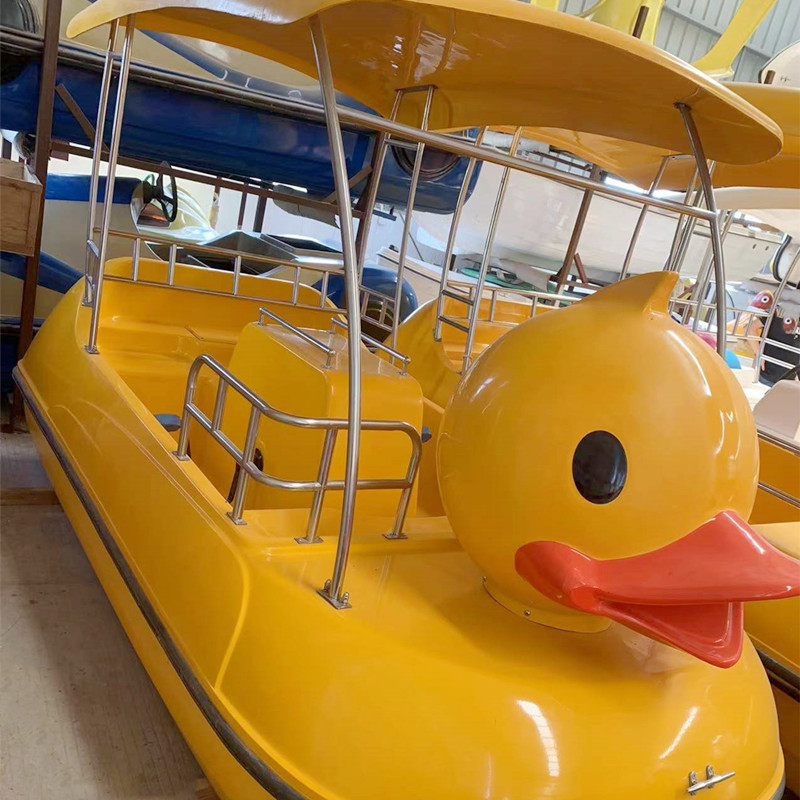 Great Water Amusement Park Equipment Family Leisure Sightseeing Boat 4 Seats Yellow Duck Fiberglass Pedal Boat for Sale