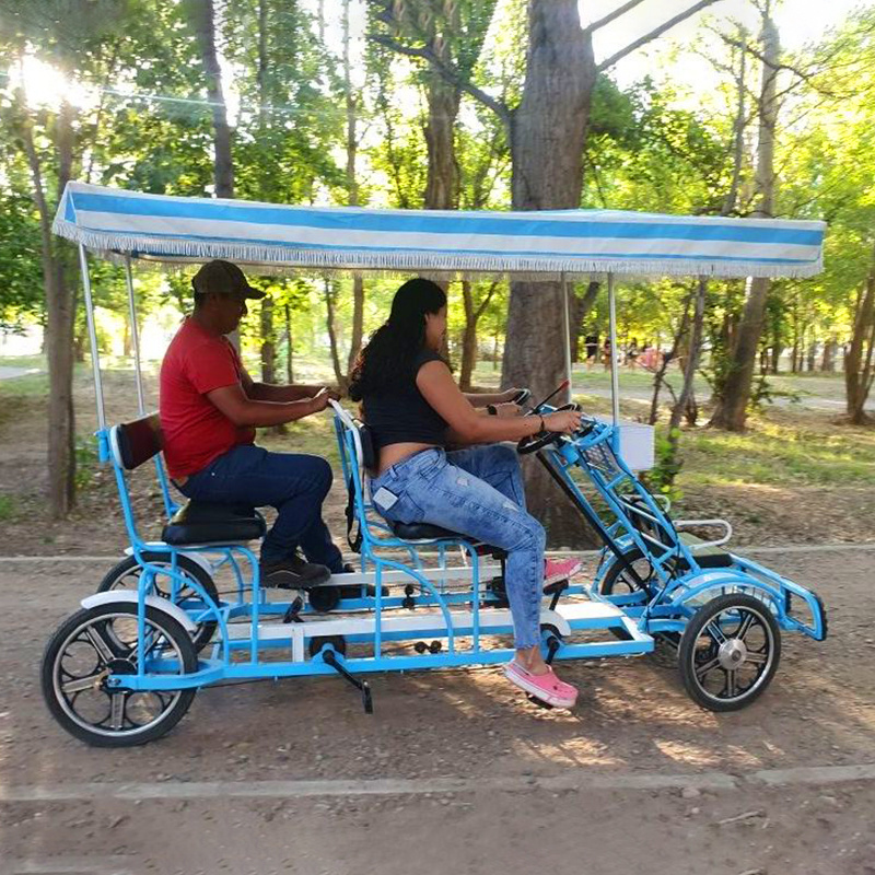 Hot Sale Steel Frame Tandem Bicycle 4 Wheels Tourist Sightseeing Tandem Bicycle Mini Surrey Bike For Sale