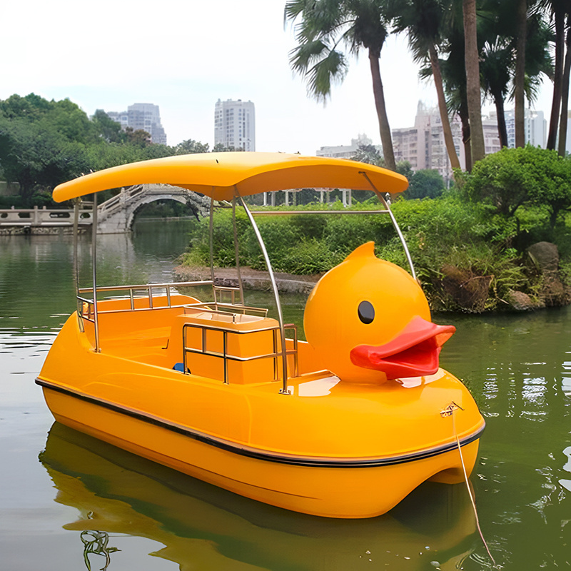 Children Favorite Family Water Park Equipment Yellow Duck Fiberglass Pedal Boat for Sale