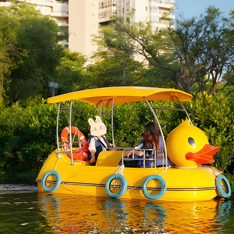 Children Favorite Family Water Park Equipment Yellow Duck Fiberglass Pedal Boat for Sale