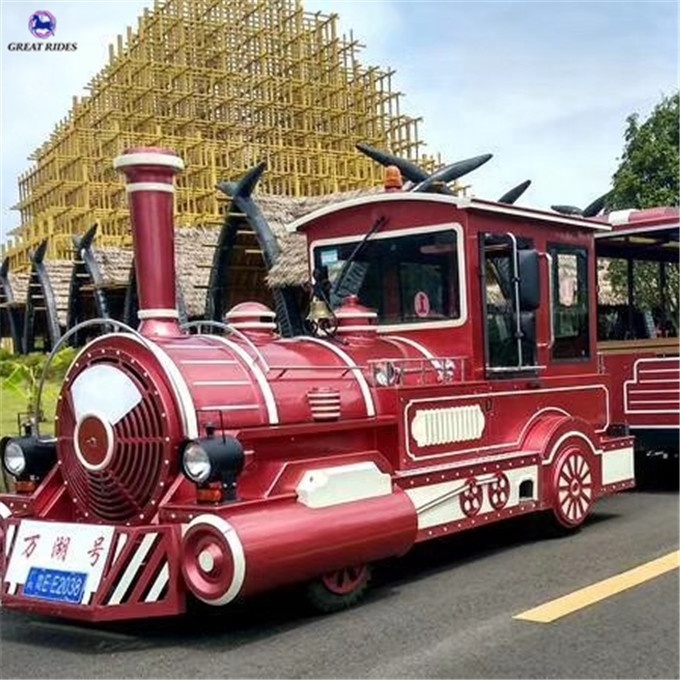 Customized outdoor amusement park rides family games tourist trackless road train for sale