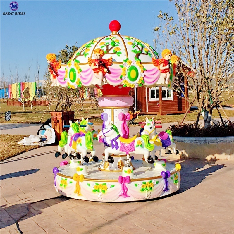 Factory price amusement park games kids ride electric fiberglass mini carousel horses merry go round for sale